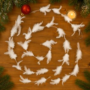 Girlanda na dekoráciu alebo vianočný stromček, vzor páperia a pierok, 200 cm, biela 146233104 - Vianočné dekorácie