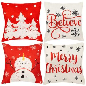Set of 4 decorative cushion covers, 40x40 cm, Christmas motifs, red and white 146233164 - Cushion cover