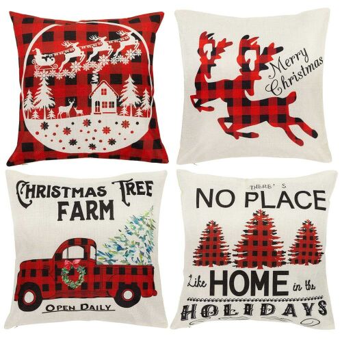 Set of 4 decorative cushion covers, 40x40 cm, Christmas motifs, red and white 146233176
