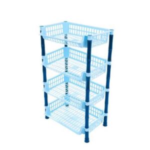 Műanyag zöldség-gyümölcs tároló polc, 4 emeletes - kék színben