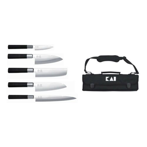 KAI Wasabi Black 5 darabos szakácskés készlet (6710P + 6715D + 6716N + 6716S &amp; 6721Y) (DM-0781JP67)