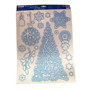 Karácsonyi ablakmatrica különböző mintákkal - kékes árnyalat