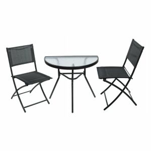 Jumi 3-teiliges Gartenmöbelset – halbrunder Tisch mit Glasplatte und 2 Klappstühle 146281870 - Essgarnituren für den Garten