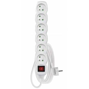 Hosszabbító kábel kapcsolóval, fehér, 6 aljzat, 3m