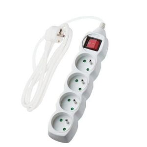 Hosszabbító kábel kapcsolóval, 4 aljzat, fehér, 5 m