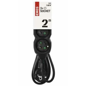 aljzatos hosszabbító kábel földeléssel, 2 m-es fekete elosztó