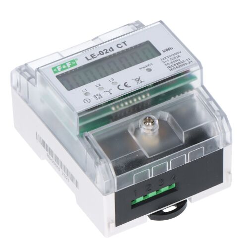 Villanyóra LE-02d CT - háromfázisú, programozható átalakítási arány, LCD kijelző, 1. osztály