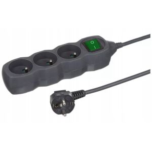 Hosszabbító kábel kapcsolóval, 3 aljzat, 3 m, grafit elosztó