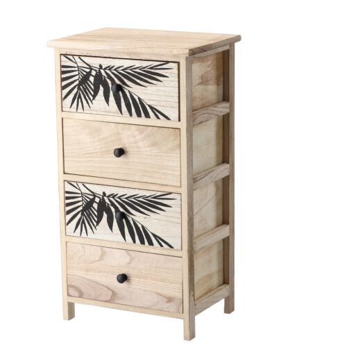 ZOFIA 4 fiókos természetes fa komód levélmintás előlappal – 40 × 29 × 73 cm 146302748