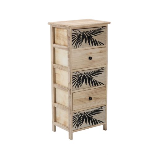 ZOFIA 4 fiókos természetes fa komód levélmintás előlappal – 40 x 29 x 90 cm 146302809