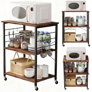 MOBILER SCHRANK MIT RÄDERN BRAUNER FRÜHSTÜCKSTISCH KÜCHENWAGEN 60 CM 146313965 - Küchenmöbel