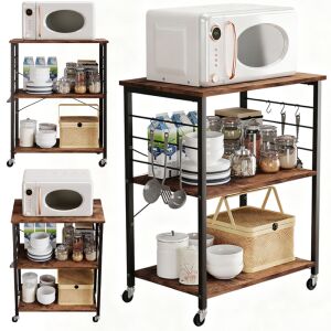 MOBILER SCHRANK MIT RÄDERN BRAUNER FRÜHSTÜCKSTISCH KÜCHENWAGEN 146321886 - Küchenmöbel