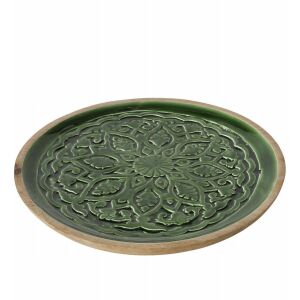 GRELO faragott mintás fa tányér, 30 cm átmérő