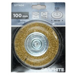 Kefeletlen koronás korongkefe 100 mm, hullámos huzal, sárgaréz bevonatú, 6 mm-es szárral