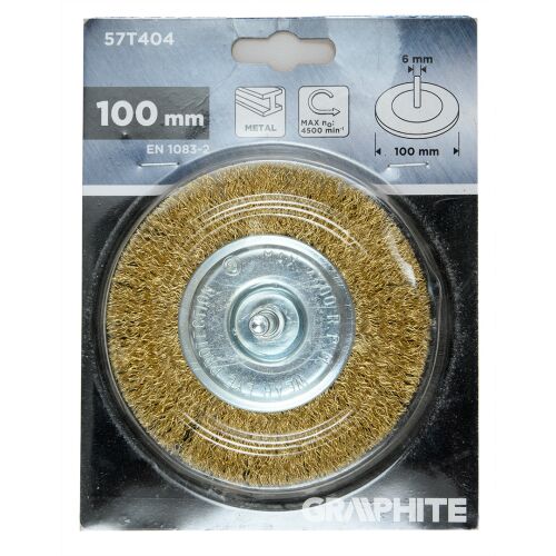 Kefeletlen koronás korongkefe 100 mm, hullámos huzal, sárgaréz bevonatú, 6 mm-es szárral 146326081