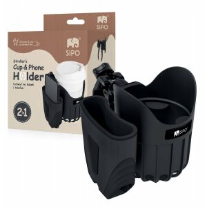 SIPO-SCA-03 TARTÓ POHÁRRA ÉS            TELEFONRA, 2-1-BEN, FEKETE 146326843 - Telefontartó babakocsira