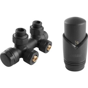 Set robinet tur retur dublu integrat, cu cap termostatic, negru antracit 146329177 - Instalații de apă, gaz & încălzire