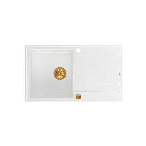 Mosogató GraniteQ EVAN 111 GraniteQ mosogató Push 2 Open szifonnal 1 kamrás z/o (860x500x210) snow white / réz elemek