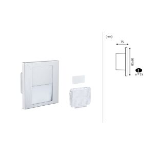 Beépített mennyezeti lámpa TSARO LED négyzet 1x1, W 80lm 2700K IP20 230V matt króm / műanyag