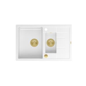 Chiuveta MORGAN 156 GraniteQ alb ca zapada cu sifon Push To Open, vas rotund de 1,5 fara elemente aurii 146335056 - Chiuvete de bucătărie