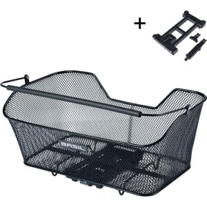 BASIL BASE XL REAR BASKET csomagtartó kosár, MIK rögzítő adapterrel, Acél, Fekete (Eco Bottom) (ÚJ 2025)