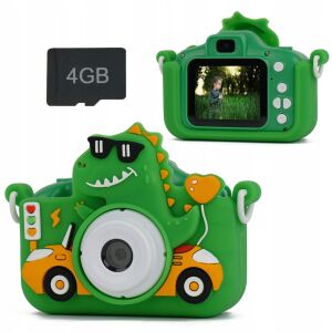 XREC X2 Digitális Fényképezőgép 48MP Kamera 1080p Gyermekeknek 5x Játék MP3 + 4GB Kártya / XREC X2 / Zöld Dinoszaurusz