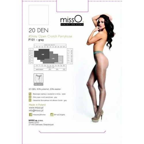 MissO P101 Rajstopy z wycięciem szare S/M eleganckie połyskujące 146336070