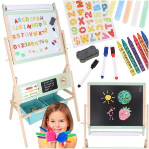 LULILO 3 az 1-ben kétoldalas mágneses fa krétatábla kiegészítőkkel - 62x43x112cm 146338747 - Prezentációs eszköz