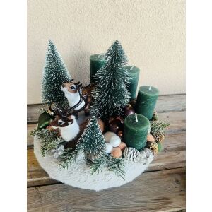 Szarvasos erdős téli táj-adventi 4 gyertyás asztaldísz 146341790 - Karácsony