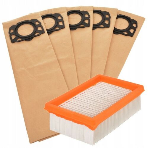 Papierstaubbeutel- und Filterset für Kärcher Staubsauger WD4, WD5, WD6, MV4, MV5 und MV6 (ersetzt Artikelnummer 2.863-006.0) 1 Filter, 5 Staubbeutel 146348346