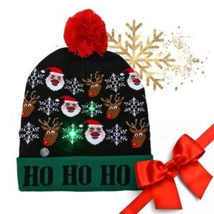 Детска шапка, с LED диоди и помпон, CZ52, eCarla, модел "HO HO HO" 146348697 - Ecarla