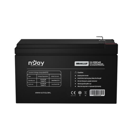 NJOY Szünetmentes akkumulátor - HR09122F (12V/9Ah, High Rate Discharge,  Long-life, T2/F2, zárt, gondozás mentes, AGM)