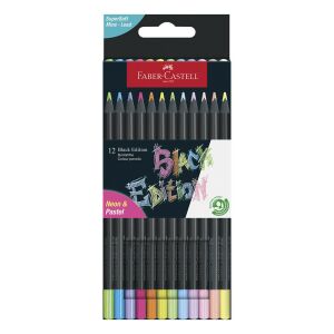 Színes ceruza FABER-CASTELL Black Edition háromszögletű fekete testű neon+pasztell színek 12 darabos 146379374 - Toll & Ceruza
