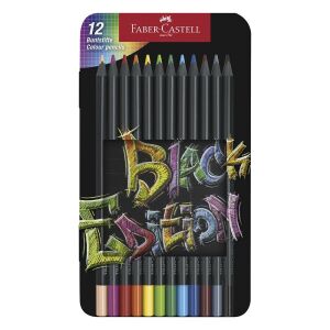 Színes ceruza FABER-CASTELL Black Edition háromszögletű fekete testű fémdobozos 12 darabos 146379428 - Toll & Ceruza