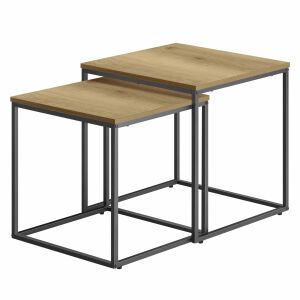 Négyzet alakú dohányzóasztal, 2 darab - tölgyfa / fekete lábak