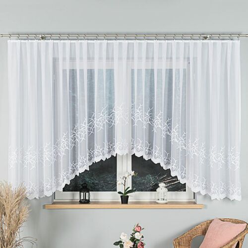 BAKARO - Készre varrt jacquard függöny alul kivágással - 520x160 cm - fehér 146412893