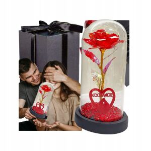 ÖRÖK RÓZSA ÜVEGBEN VILÁGÍTÓ LEDES SZERETLEK KARÁCSONYI KARTONDOBOZBAN MINT AZ IGAZI