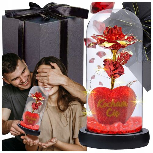 ÖRÖK RÓZSA ÜVEGBEN VILÁGÍTÓ LEDES DÍSZDOBOZBAN 146440842