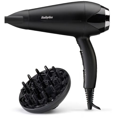 Сешоар BaByliss Turbo Smooth D572DE, 2200 W, йонна технология против наелектризиране, 3 температурни настройки, 2 скорости, голям дифузер, черен