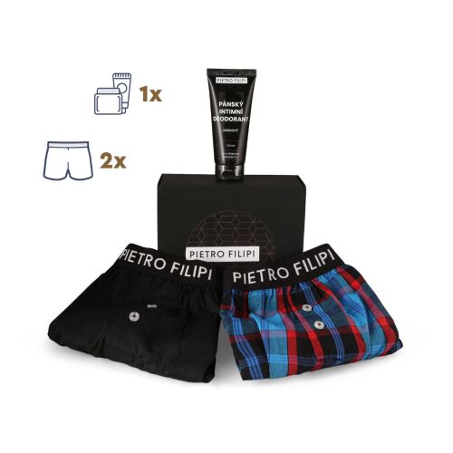 Férfi ajándékkészlet 2PACK bő szárú boxeralsók és dezodor az intim részekre Pietro Filipi (3PGD1) L 146451236