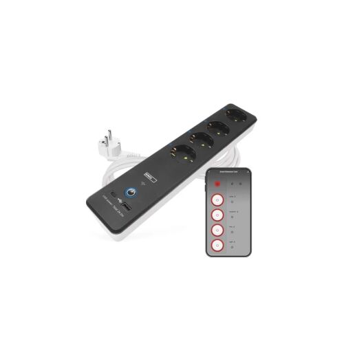 Emos GoSmart hosszabbító elosztó 2m 4 aljzat kapcsolós USB fehér-fekete PVC 1,5 mm2 P1422SM