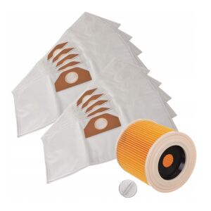 10x Sac de praf sintetic din microfibră + Filtru ranforsat pentru aspiratoare Karcher WD3.200 WD2 MV3 KWD 146451794 - OEM Saci de praf