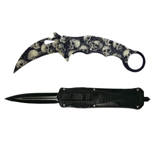 Zestaw dwóch noży myśliwskich DEPOX®, karambit i automatyczny, wielokolorowy 146452944