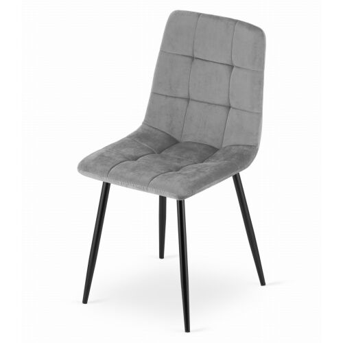 Szögletes nézet a KARA világos szürke bársony székéről étkezőbe