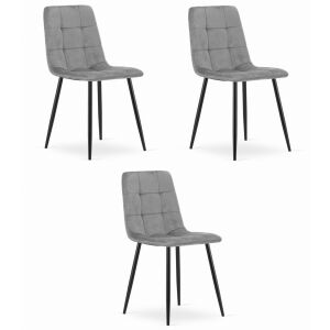 KARA szék - világos szürke bársony / fekete lábak x 3