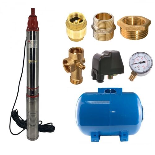 Kit complet hidrofor, Pompa submersibila de apa curata 1800 W, 12 turbine, Cablu alimentare 15 Metri, Bazin hidrofor 50 Litri, accesorii incluse 146491946