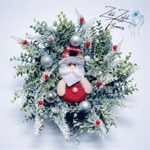 Ajtódísz – Mikulás figura ezüst-piros díszítéssel