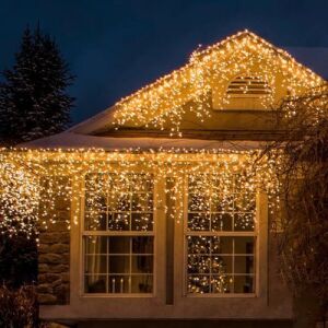 Karácsonyi 200 Led jégcsap függöny, 200db meleg fehér világító Led+1db hideg fehér ami felvillan! IP44 kültérre is, időzítő, vezérlő. Life Light Led. 146519542 - Fényfüzér