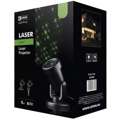 Emos ZY2191 Lézer projektor Partykra! Pontok és csillag, kültéri lézer, IP44, zöld, automata kikapcsolás 6 óra működés után! Vetítési felület 20-360 m. 146519550