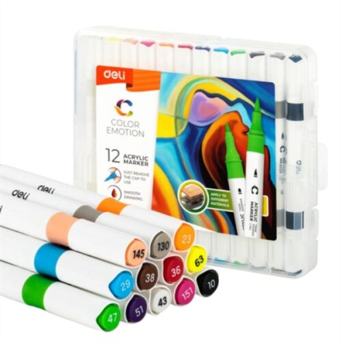 Deli Color Emotion 12 darabos kétvégű akril marker készlet